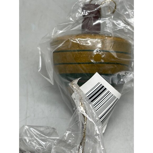 Christmas tree wood top set of 7 ornaments striped green gold 3" red READ NEW - Picture 4 of 7